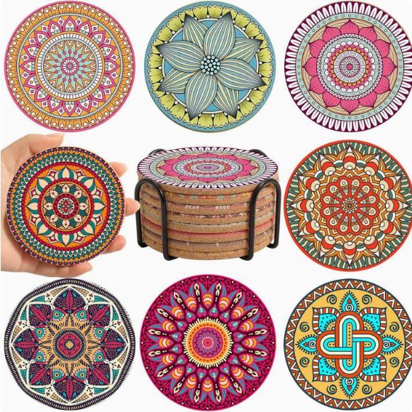 Set of 8 Round Woven Coasters with Holder Thick Heat Resistant Trivets for Kitchen Table Protection and Hot Pot Use Durable Design
