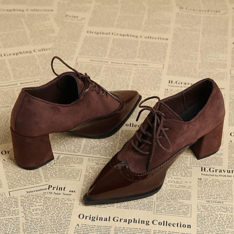 Neue Vintage Riemen Blockabsatz Leder Schuhe Spitze Tiefer Ausschnitt Mode Rutschfeste Hohe Absätze