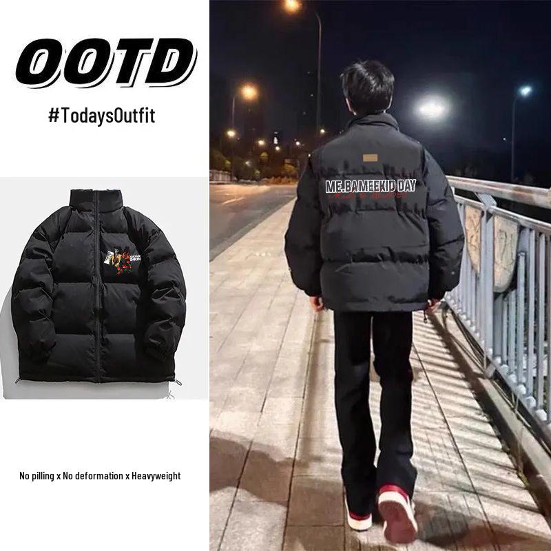 Unisex Autumn/Winter Thickened Cotton Padded Jacket with Letter Print