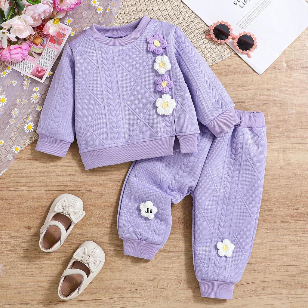 2025 Stylish Girls' Floral Autumn/Winter Sporty Sweatshirt Two-Piece Set