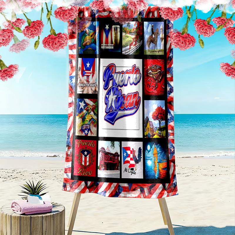 Puerto Rico Print Beach Towel, Large Soft Quick Dry Towel for Beach Camping Swimming