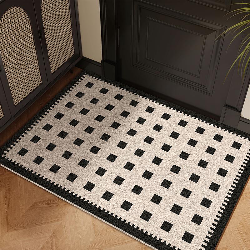 Pvc Geometric Pattern Entrance Mat Simple Black and White Dust Removal Floor Carpet Anti-Skid Wear-Resistant Foot Rug for Porch