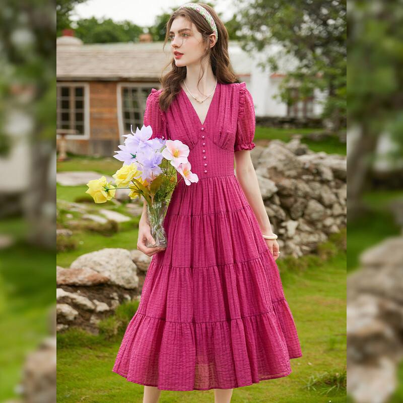 Elegant V-Neck Ruffle Trim Puff Sleeve A-Line Maxi Dress