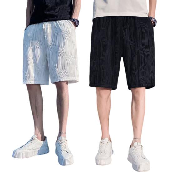 Men Shorts Elastic Waistband Drawstring Design Summer Athletic Pants with Pockets Quick Drying Loose Fit Fitness Short Pants