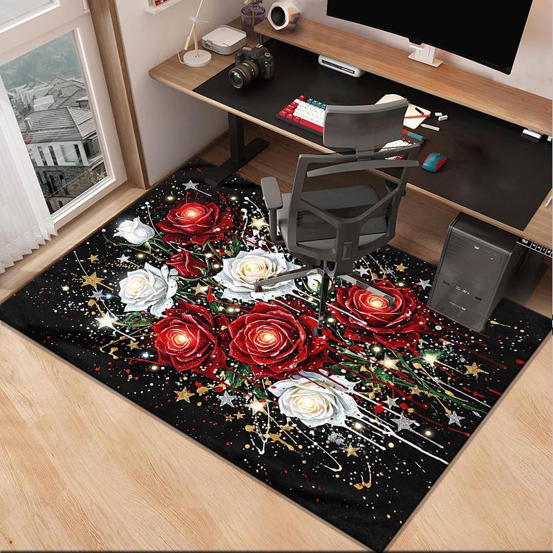 Starry Night Roses Office Rug Chair Mat, Entryway Carpet, Suitable for Front Door, Bedroom, Living Room, Desk, Holiday Gift