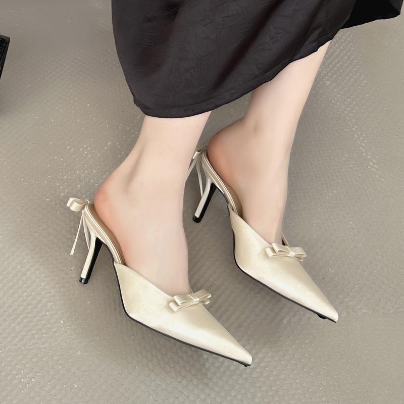 Baotou half-drag women's shoes spring new temperament is thin, sexy and beautiful, pointed head thin heel high-heeled slippers