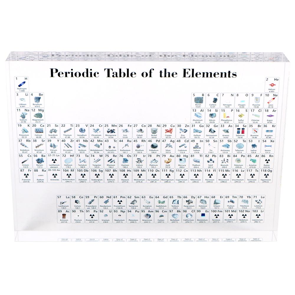 

Акриловый кристаллический дисплей химических элементов с реальными элементами внутри периодической таблицы, детский обучающий инструмент, периодическая таблица элементов 170*120*25mm
