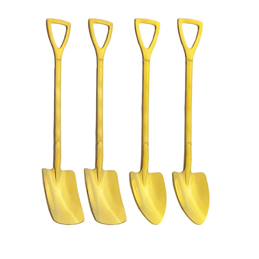 Dinnerware Gold Retro Shovel Flat Coffee Tea Ice Cream Spoons Gift Creative Bar Stainless Steel 304 Dessert Spoon Set Housewares