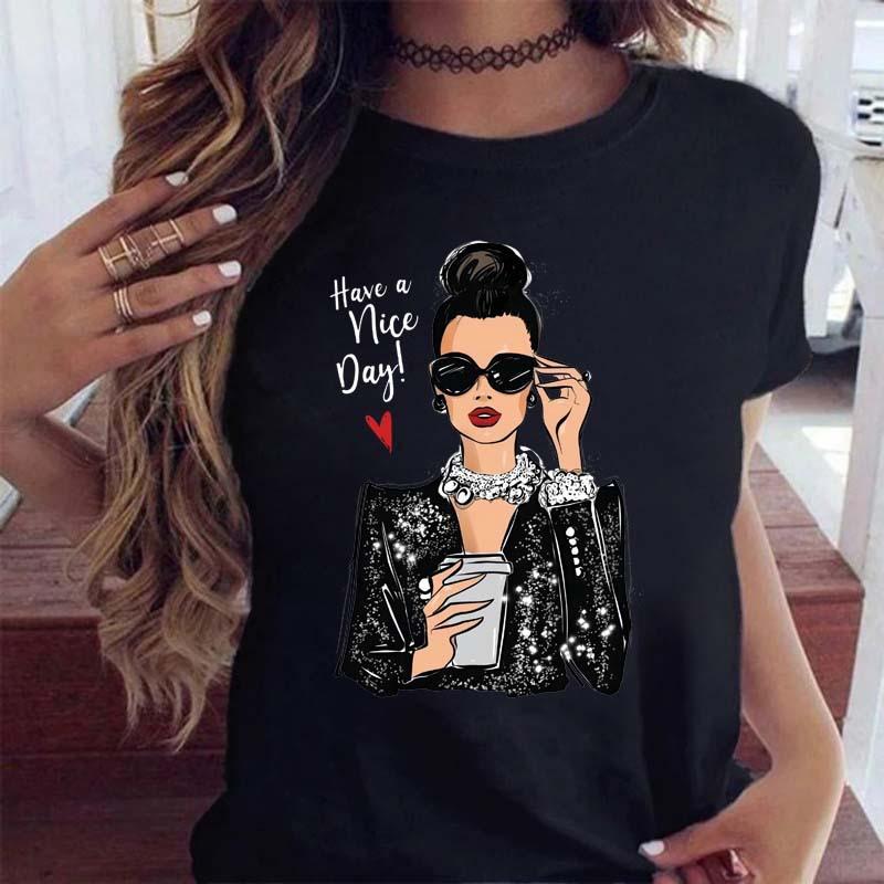 Women's Top Urban Girl Printed Casual White Cute Simple Retro Front Shoulder Pure Cotton Short Sleeved T-Shirts Women’s