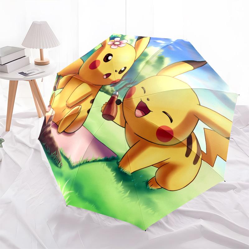 Pikachu-Muster, automatischer Klappschirm, tragbares und faltbares Design, 8 Rippen, ein Weihnachts- oder Geburtstagsgeschenk.