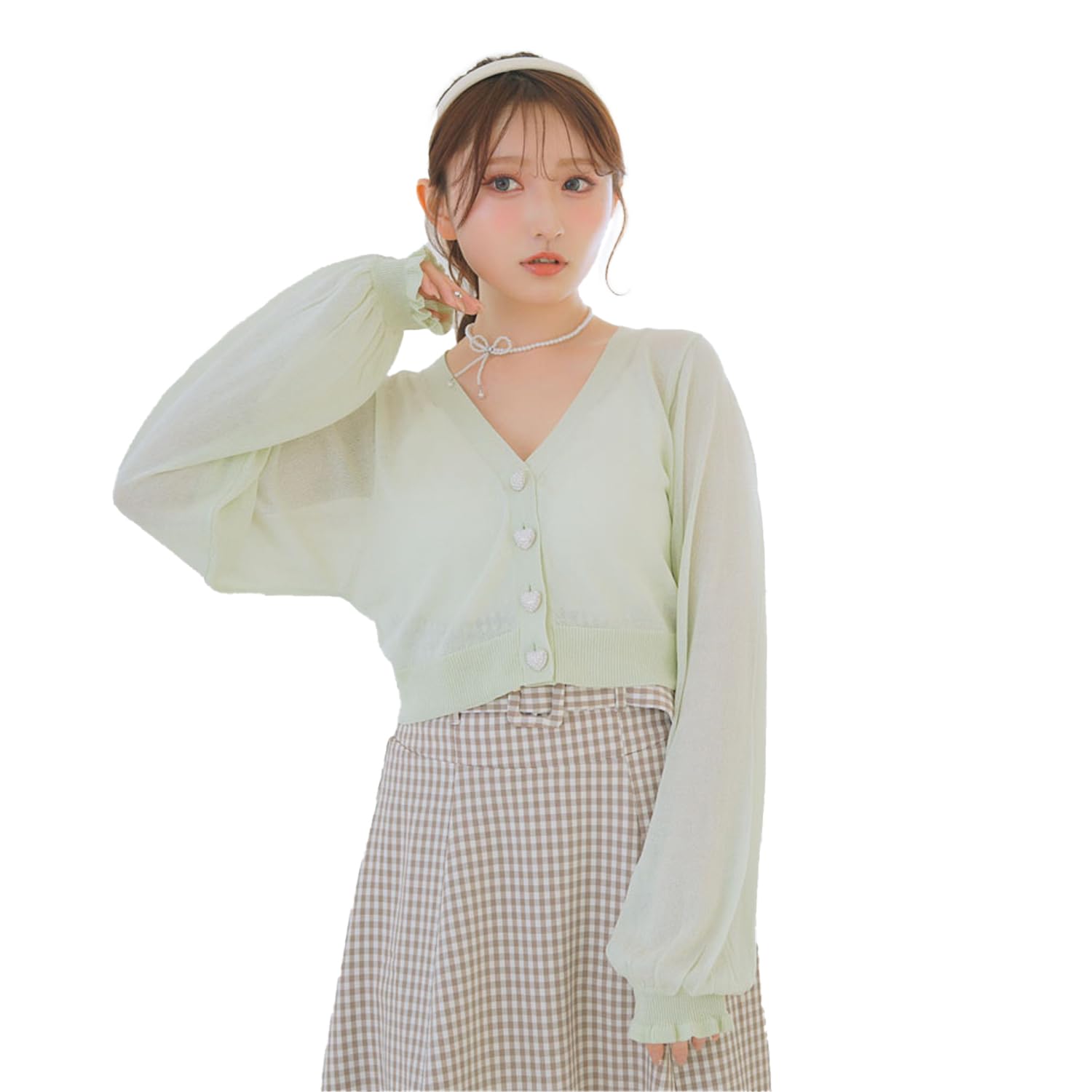 

Yumetenbo (Yumetembo) Mass-Produced Lame Sheer Cropped Cardigan, Knit Cardigan, Outerwear, Women s, Long Sleeve, Favorite Color, Girly