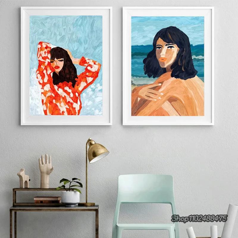 Vintage Oil Painting Girl Portrait Tropical Flower Parrot Wall Art Canvas Posters And Prints Wall Pictures For Living Room Decor