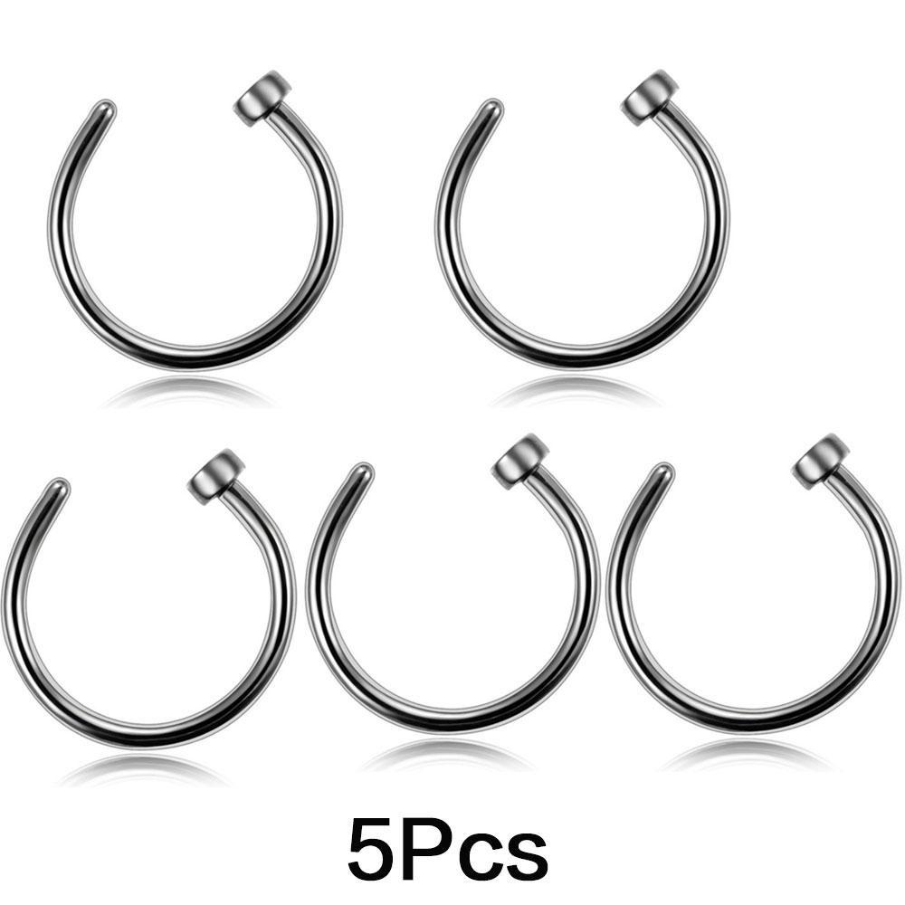 5PCS Fashion Stainless Steel Nose Rings Lip Ring Sexy Faux Septum Rings Fake Piercing Women Man Unisex Earring Studs Jewelry