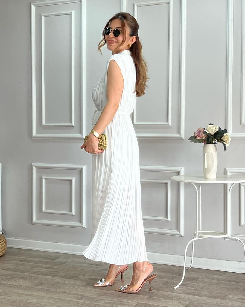 2024 Summer Women's Pleated Tie-Waist Mid-Length Dress