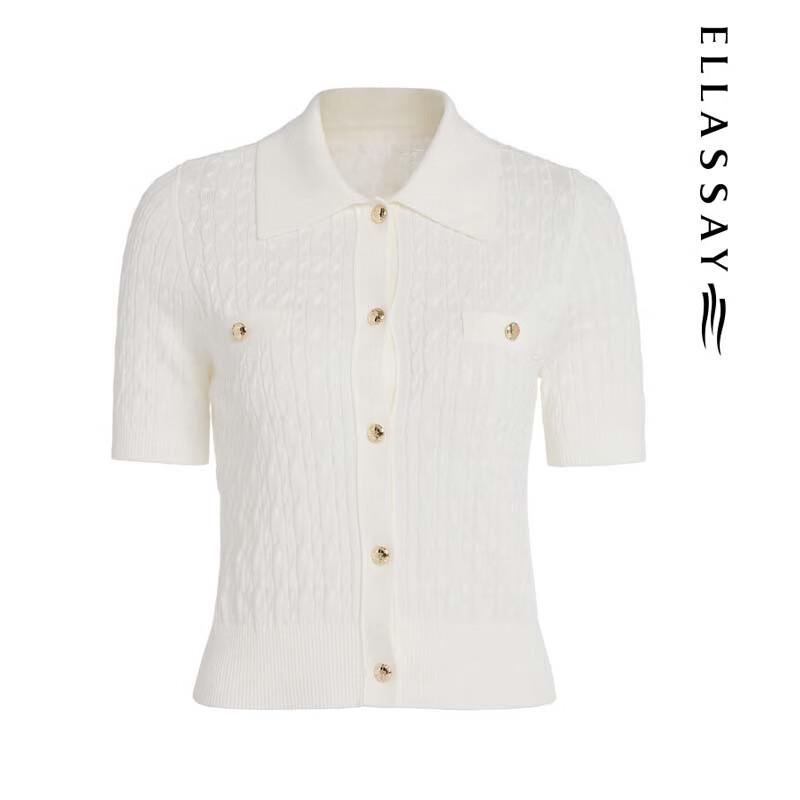 ELLASSAY Women's French Style Short Sleeve Modal Knit Polo Shirt