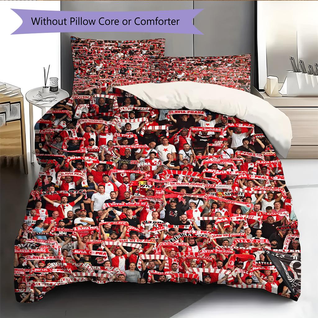SK Slavia Praha Pattern Bedding Home Decoration Birthday Gift (1 * Duvet Cover + 2 * Pillowcase, Without Core)