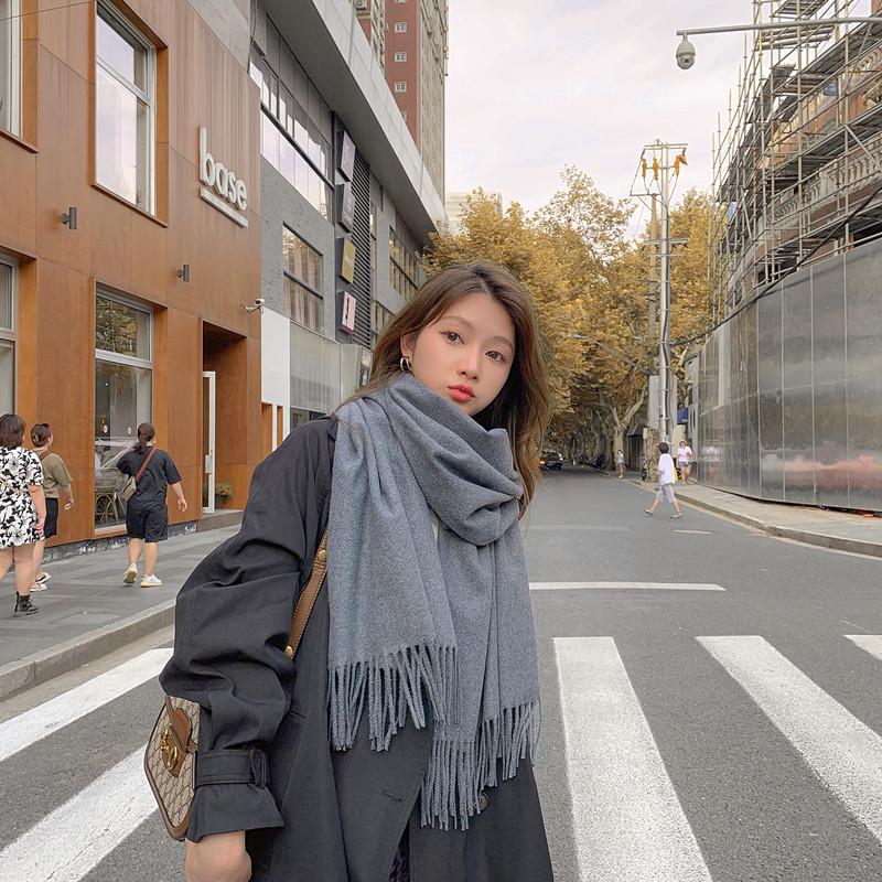 White Cashmere Scarf: Thickened, Solid Color, Versatile for Women & Men, Perfect for Autumn & Winter