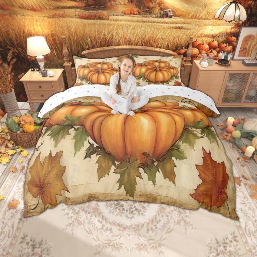Homewish Autumn Gnome Duvet Cover Set For Kids Thanksgiving Day Gifts Bedding Set Watercolor Pumpkin Bed Set Room Decor