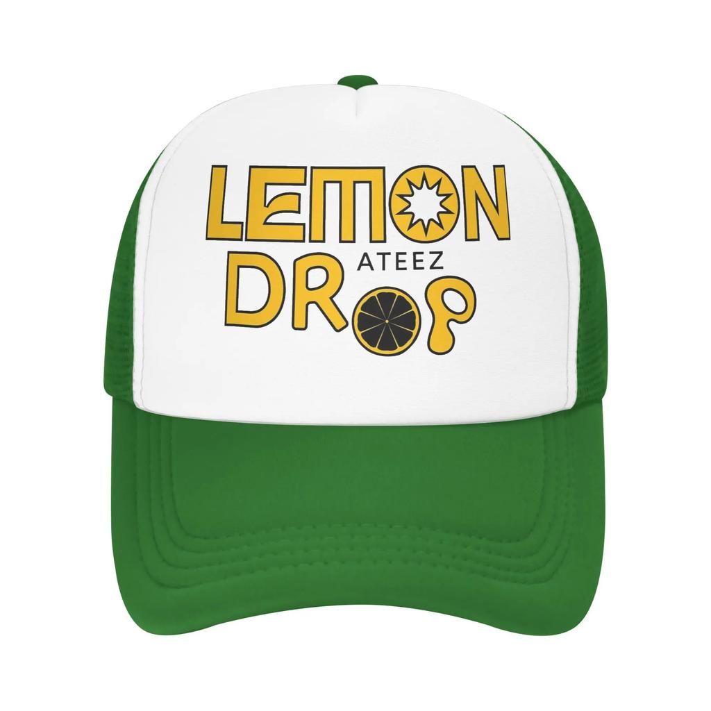 Lemon Drop ATEEZ Kpop Merch Mesh Foam Trucker Hat Summer Outdoor Golden Hour Part Meshback Snapback Cap Sturdy Adjustbale