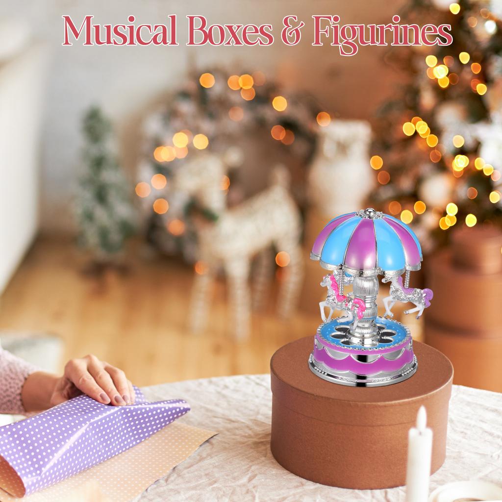 Carousel Music Box Rotate LED Light Luminous Purple Romantic Home Decoration Anniversary Birthday Wedding Gift