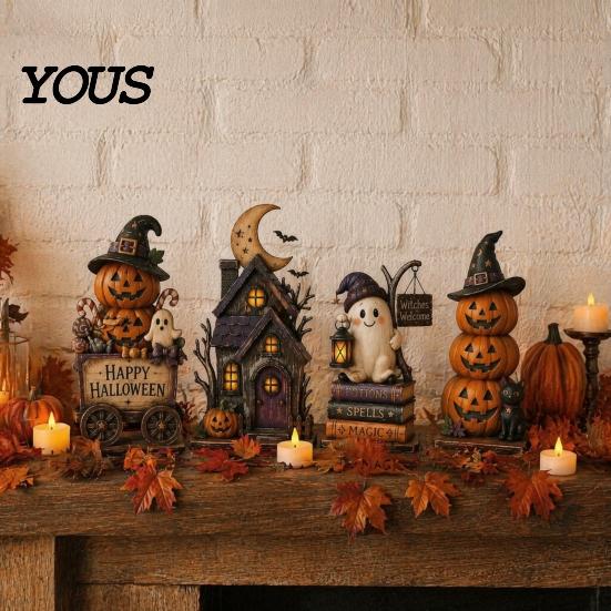Reusable Wooden Holiday Crafts Farmhouse Halloween Tabletop Decorations, Table Topper Signs, Spooky Seasonal Home Accents Pumpkin Ghost Tiered