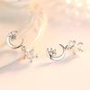 Unbalanced S925 Aaa Grade Star Moon White Silver Needle Earrings