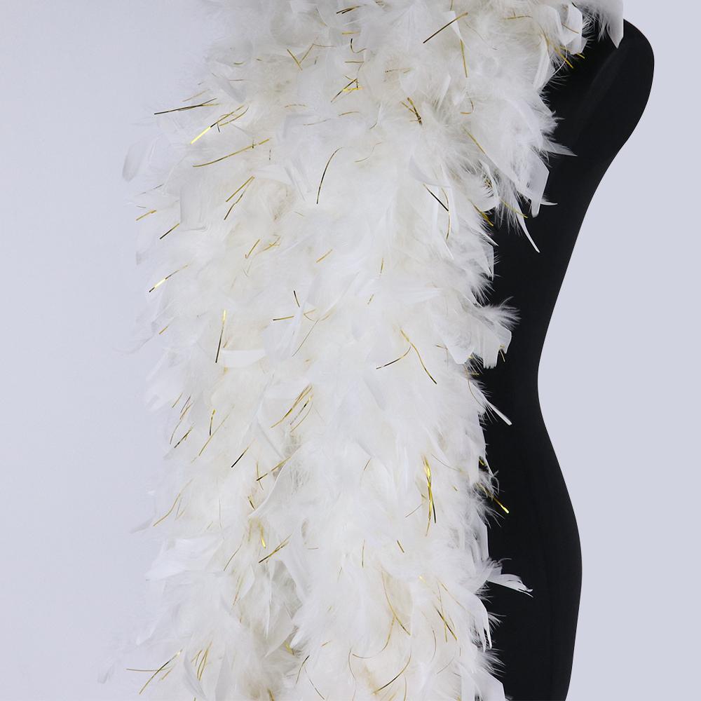 DIY 120 Gram White Turkey Feathers Boa With Gold Silk Shawl Accessory Fluffy Plumes Decoration Carnival Wedding Feather For Crafts