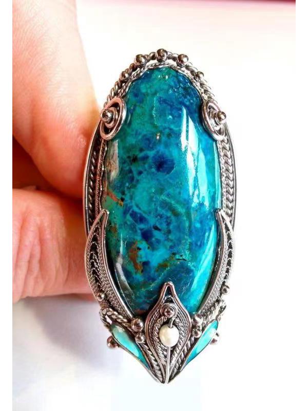 

Ретро этническое кольцо с инкрустацией бирюзой: Креативные европейские и американские женские украшения Size 9