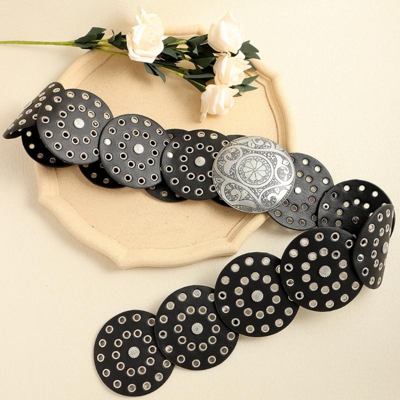 Adult Relief Round Buckle Waist Belt Adjustable Exaggerated Personality Waist Belt for Men Teenagers Coat Dress