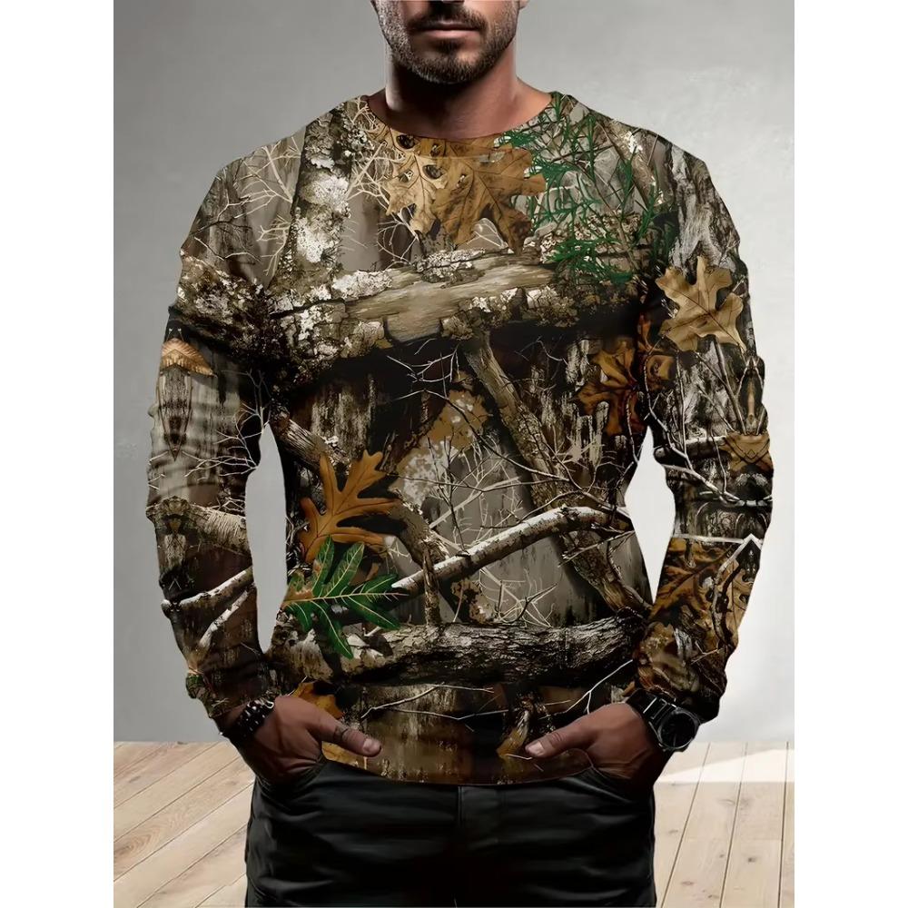 Camiseta Masculina de Manga Longa Camuflagem Caça Estampa Gráfica 3D Camiseta Masculina Moda Tops Camisetas Top para Exterior Camo Roupas Femininas