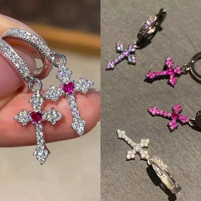 Women's Cross Diamond Cross Earrings Ring