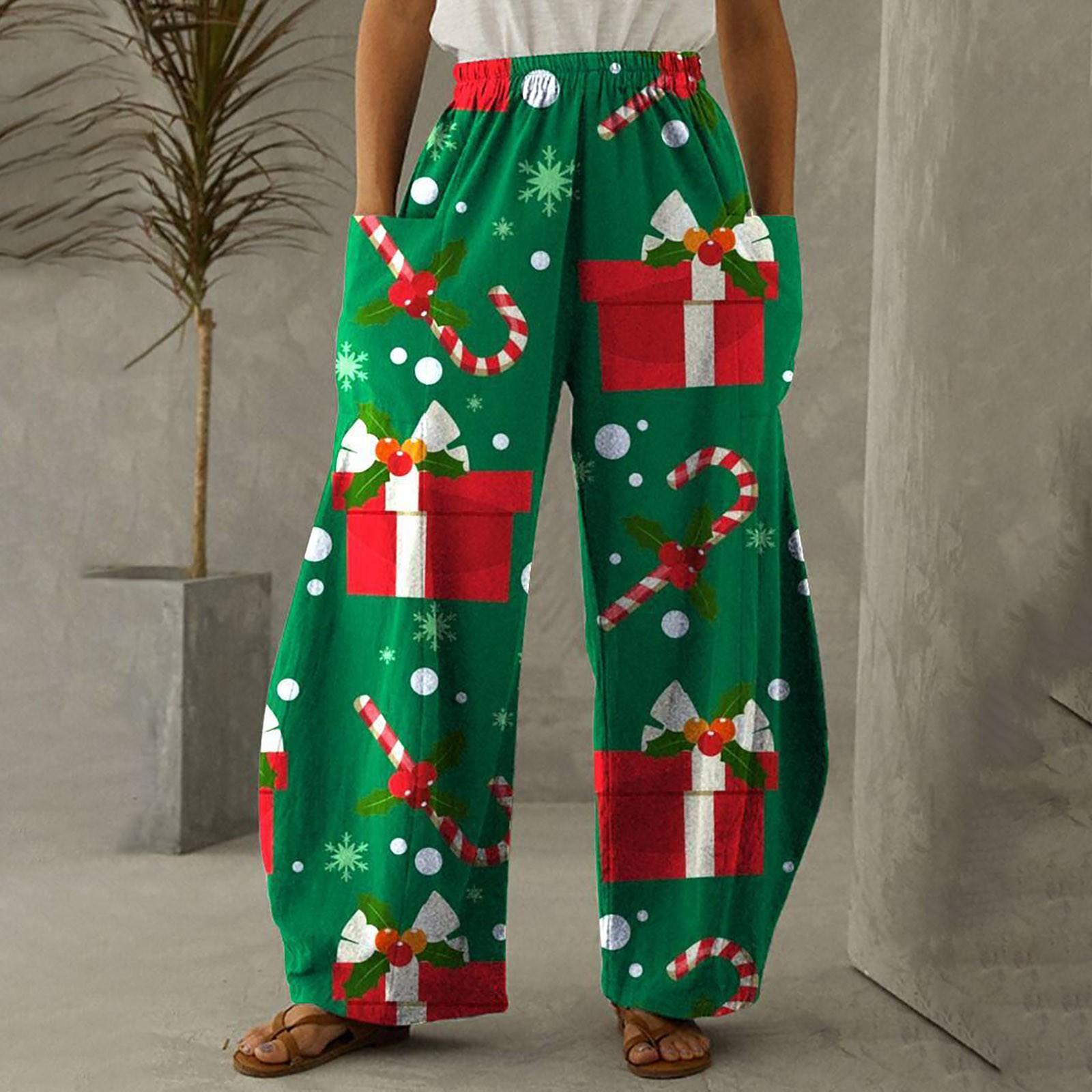

Женские Модные Рождественские Брюки с Принтом Снеговиков, Повседневные Свободные Брюки Большого Размера XXXL зелёный