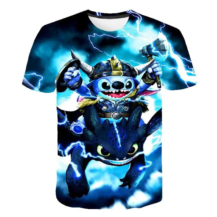 

2026 Summer Disney Children Boys Stitch 3d Print T-Shirts Kids Stich Tops Tees Cartoon Street Casual Kids Clothes Old T-Shirts 100