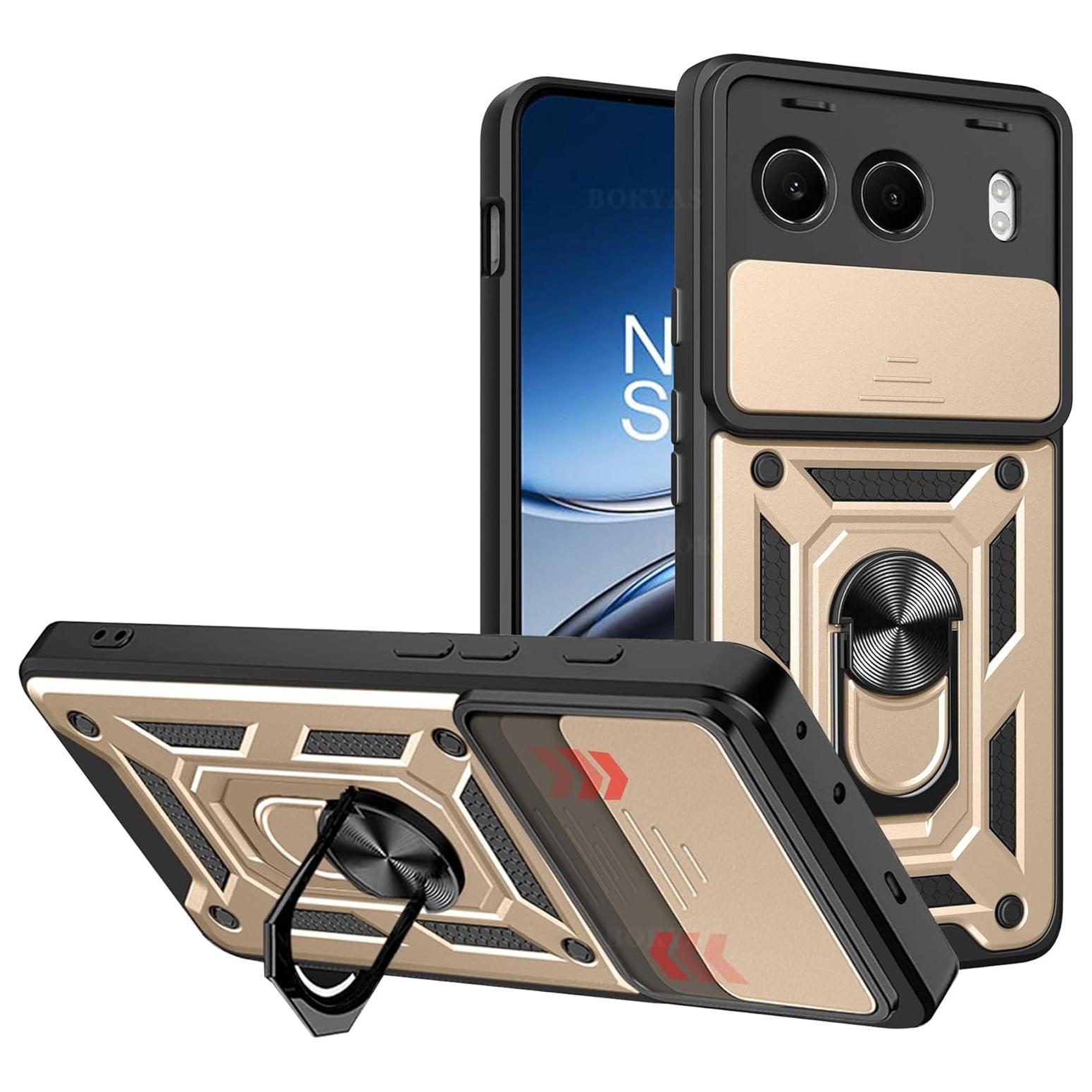 

Чехол-подставка Armor Case для OnePlus Nord 4 5G Cover с защитным кольцом для объектива Magnetic Holder Coque Fundas OnePlus Nord 4 5G золотой