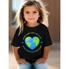 European size Girls round neck short sleeved T shirt with heart shaped earth pattern