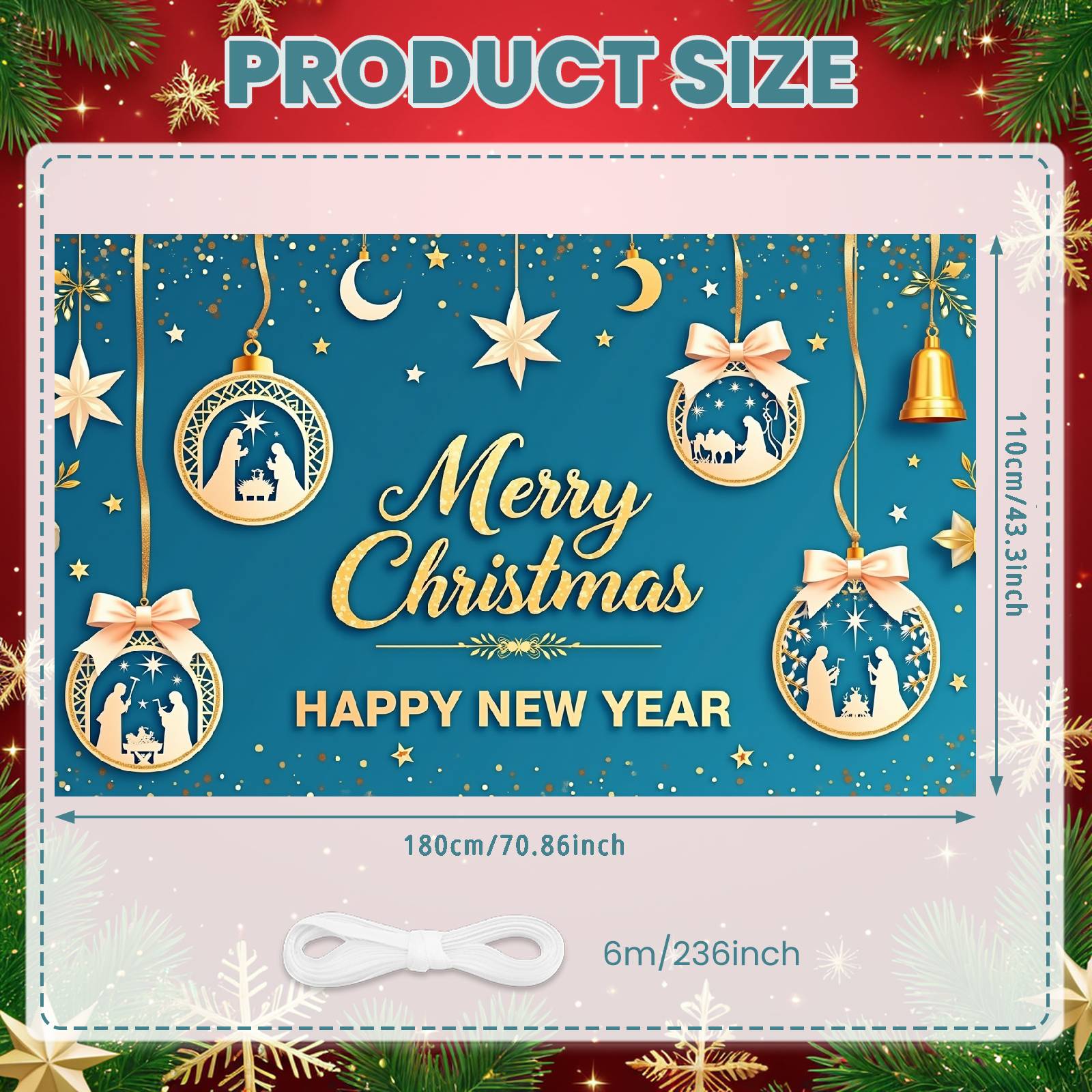 

Christmas Decoration Banner Christmas Ornament Pattern Merry Christmas Banner New Year Banner Gold Decor For Holiday Gathering