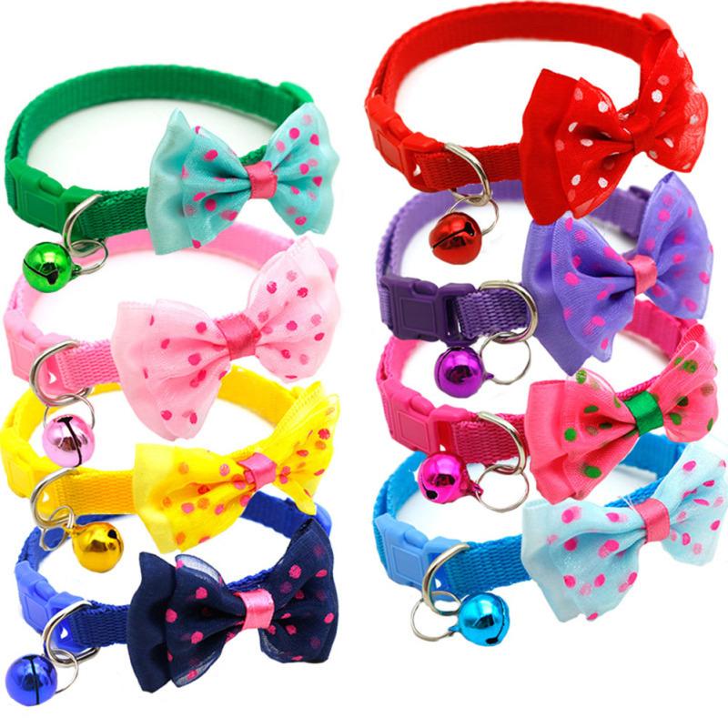 Colorful Fashion Pets Bowknot Collar With Bell Wear-resistant Size Adjustable Polka Dot Printing