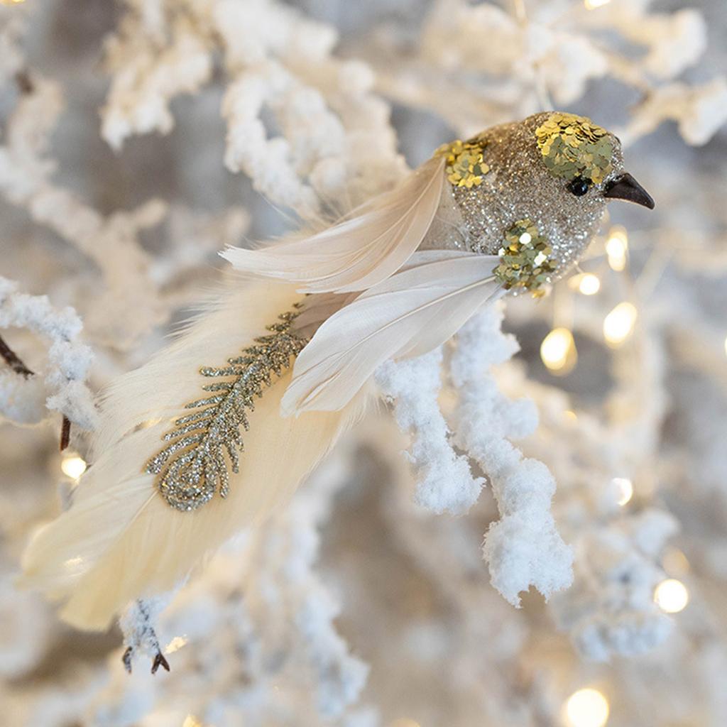 2Pieces Festive Feathered Bird Hangings Decorative Feather Birds Hangings Ornament in Festival Shade for Decors