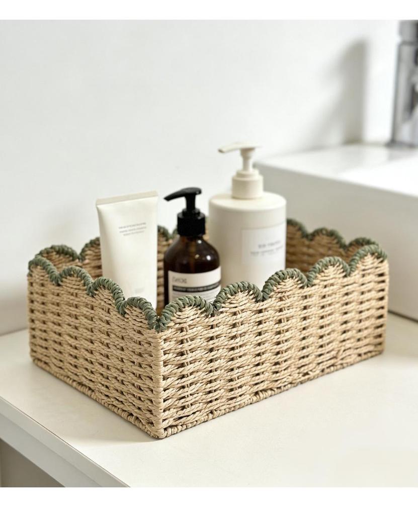 Nordic Handmade Rattan Woven Rectangular Storage Basket for Desk and Snacks