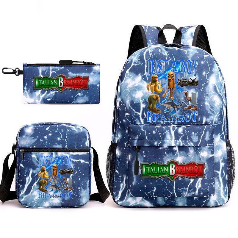 Abstract Foreign Shanhaijing Schoolbag Tongtongsahur Cartoon Primary School Student Backpack Three-piece Set D