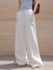 Damen Off-White Leinen Weite Hosen mit Kordelzug - Hochtailliert, Lässig für Frühling/Herbst 2026