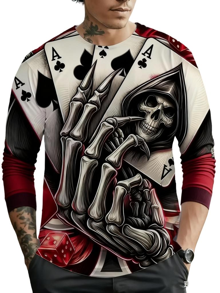 Men's Skull Graphic T-Shirts long Sleeve Skeleton 3D Print Street man t shirt autumn O-Neck Casual Y2k Top oversize Men clothing