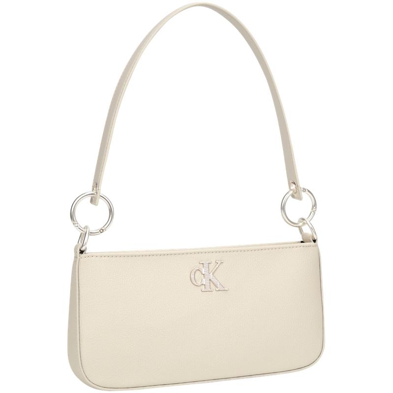 Calvin Klein Fashion Classic Minimalist Metal Letter Zipper Mixed Material Shoulder Bag Medium Women Bags Milk-White DH3237-67U