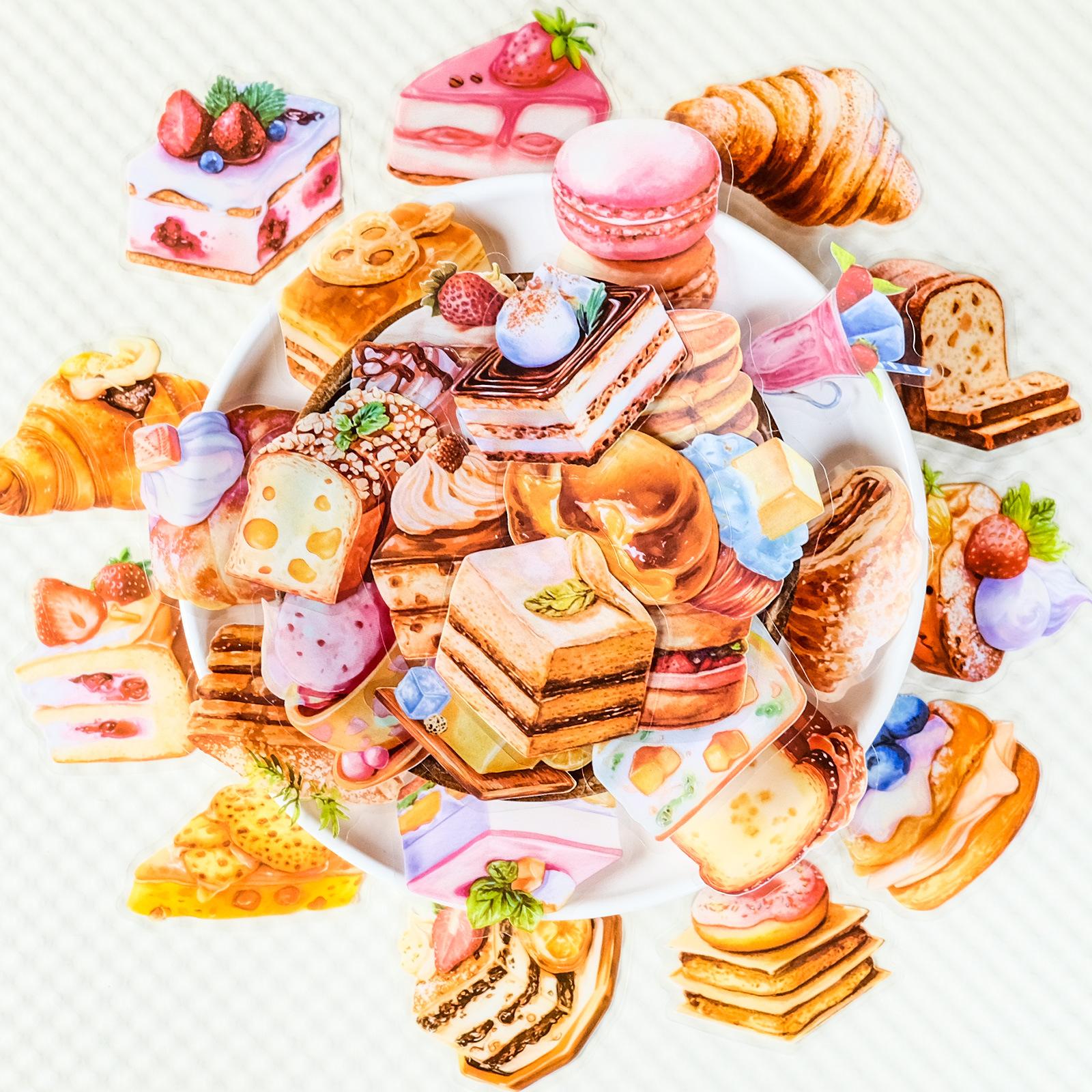 

56 Realistic Dessert Transparent Pet Sticker Cake Macaron Dessert Hand Account Material Waterproof Sticker