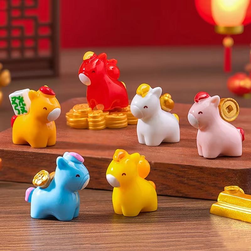 2026 Chinese New Year Mini Horse Figurine Cute Lucky Zodiac Decor DIY Office Desktop Car Interior Accessories