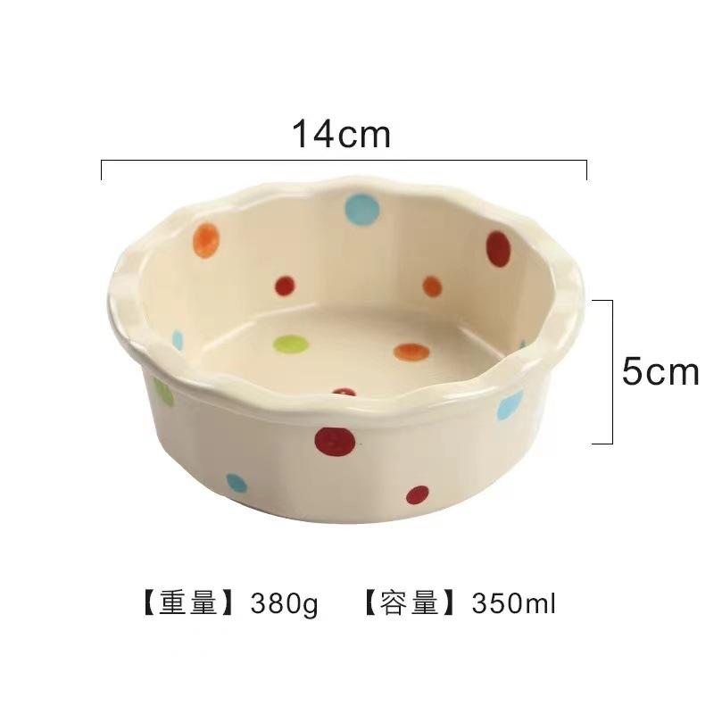 6-Inch lace pet food bowl dog cat polka dot ceramic bowl practical water bowl hot sale