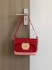 Japanese Style Cute Red Apple Plaid Shoulder Bag Women Premium Contrast Color Leather Crossbody Bag Ladies Sweet Vintage Handbag