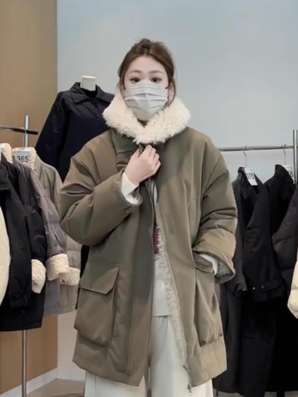 

Женское зимнее повседневное пальто-парка из овечьей шерсти 2024 L армия зеленый