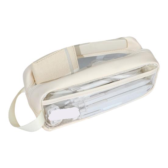 

Pencil Case Large Capacity Double Layer Inner Transparent Zipper Closure Waterproof Item Storage PVC Pencil Storage Stationery Container Office бежевый