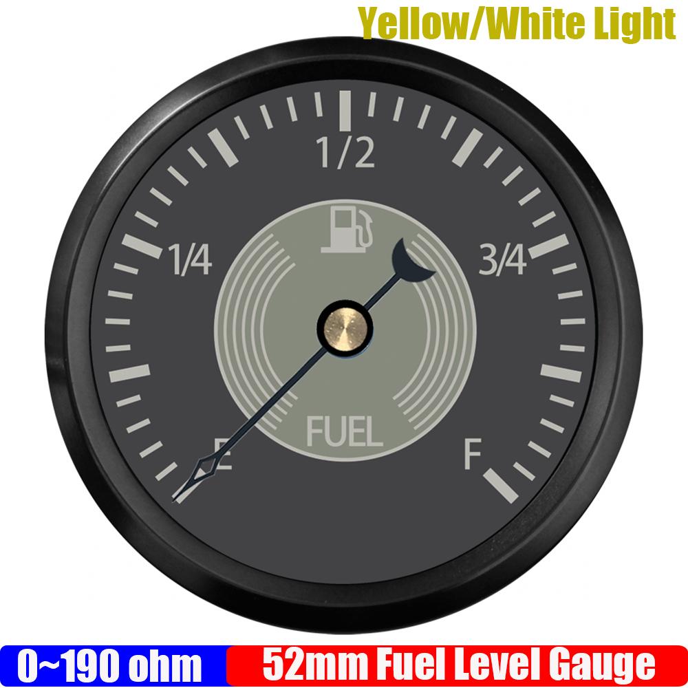 ZMFJH Retro Pointer 52MM Gauge 0-190ohm Fuel Level Oil Pressure Water Temperature Voltage Red Yellow Light for Car Boat Yacht